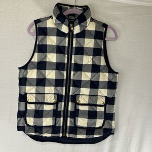 J. Crew Excursion Quilted Puffer Down-Filled Vest Full Zip Navy Plaid Women’s M